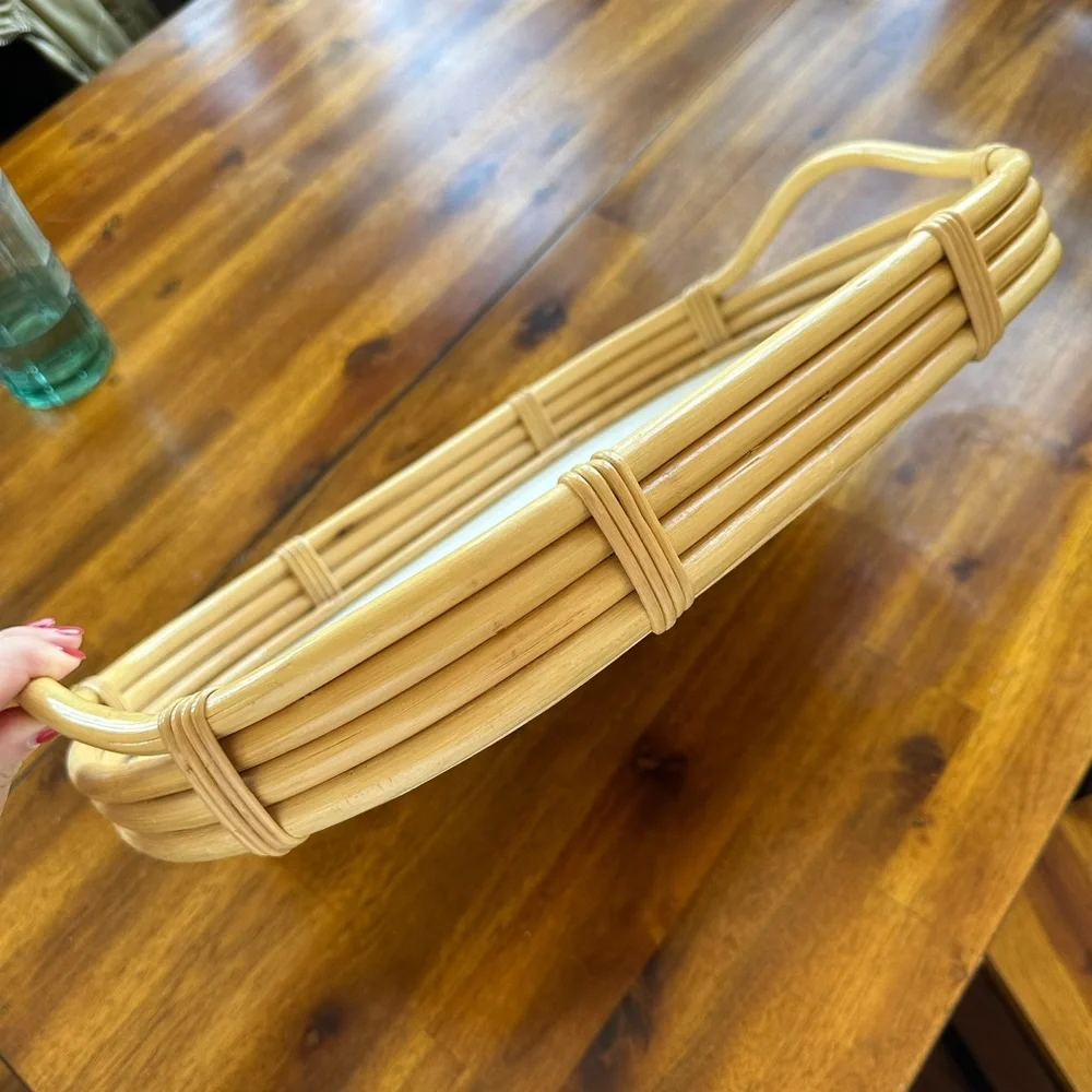 Bamboo wooden bar cart serving tray with handles